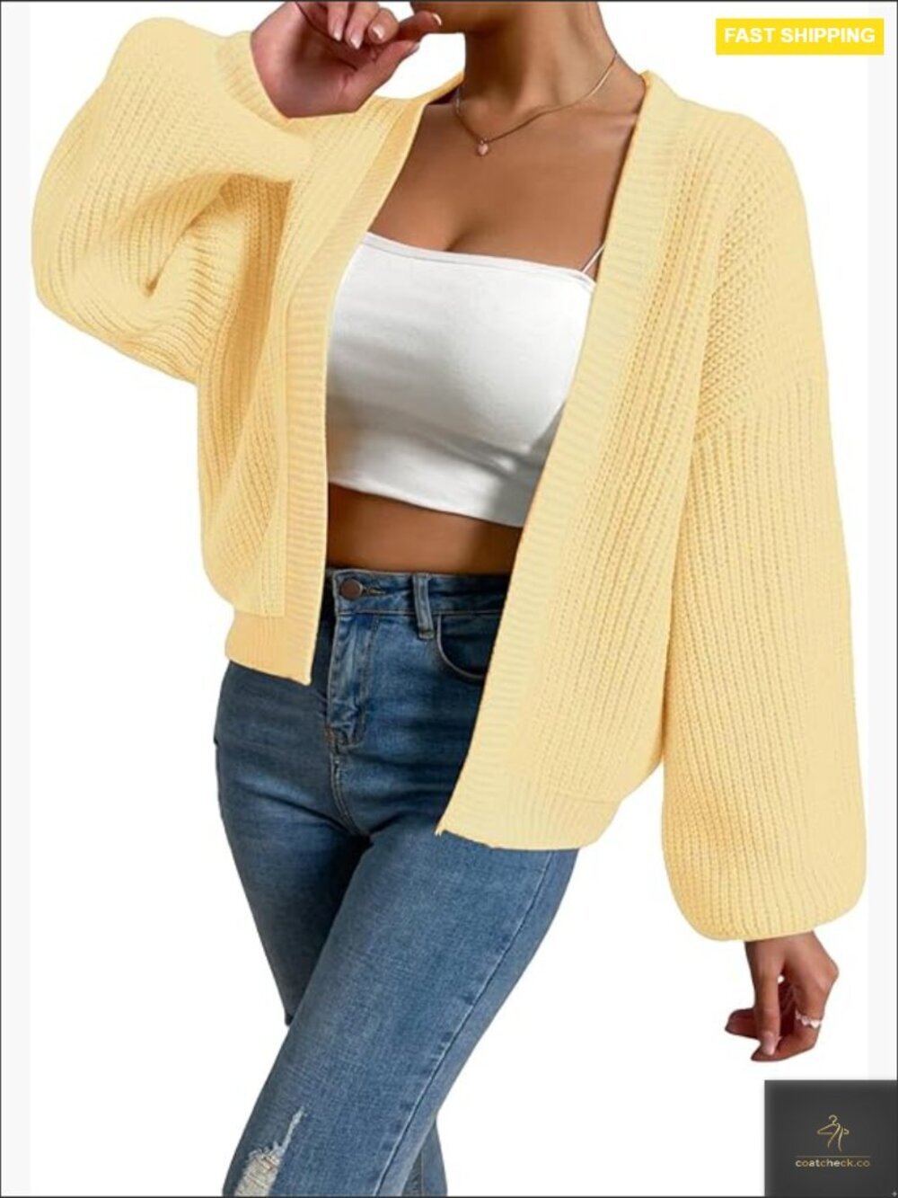 Women's Color Block Open Front Long Sleeve Ribbed Knit Cropped Cardigan